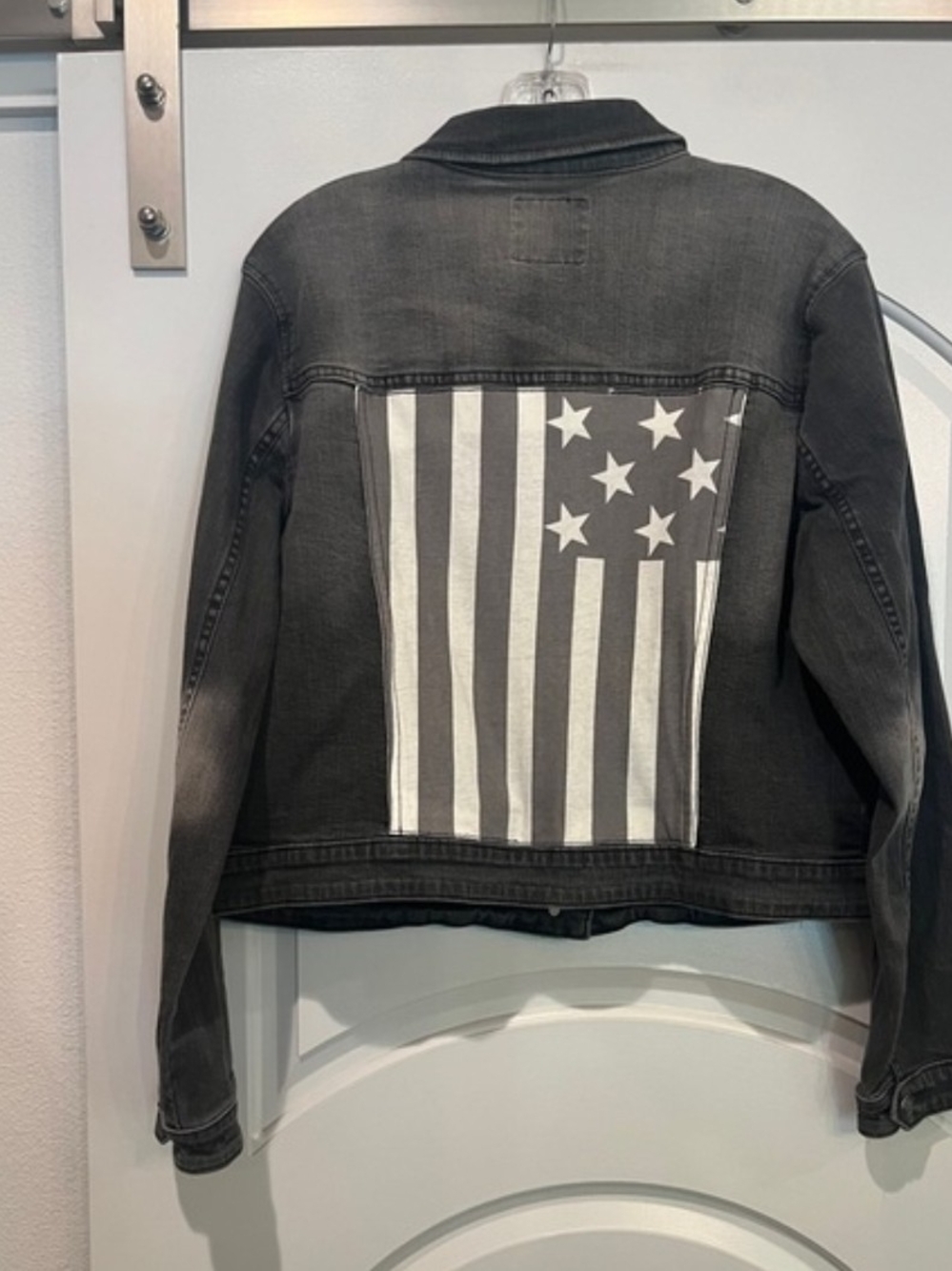 Rock & Republic Black Denim Jacket with White Flag Back Panel